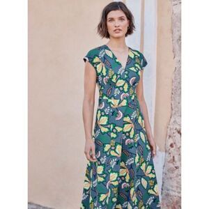 Boden Natasha Floral Print V-Neck Cotton Dress Retro 50s Style Size 10 Petite